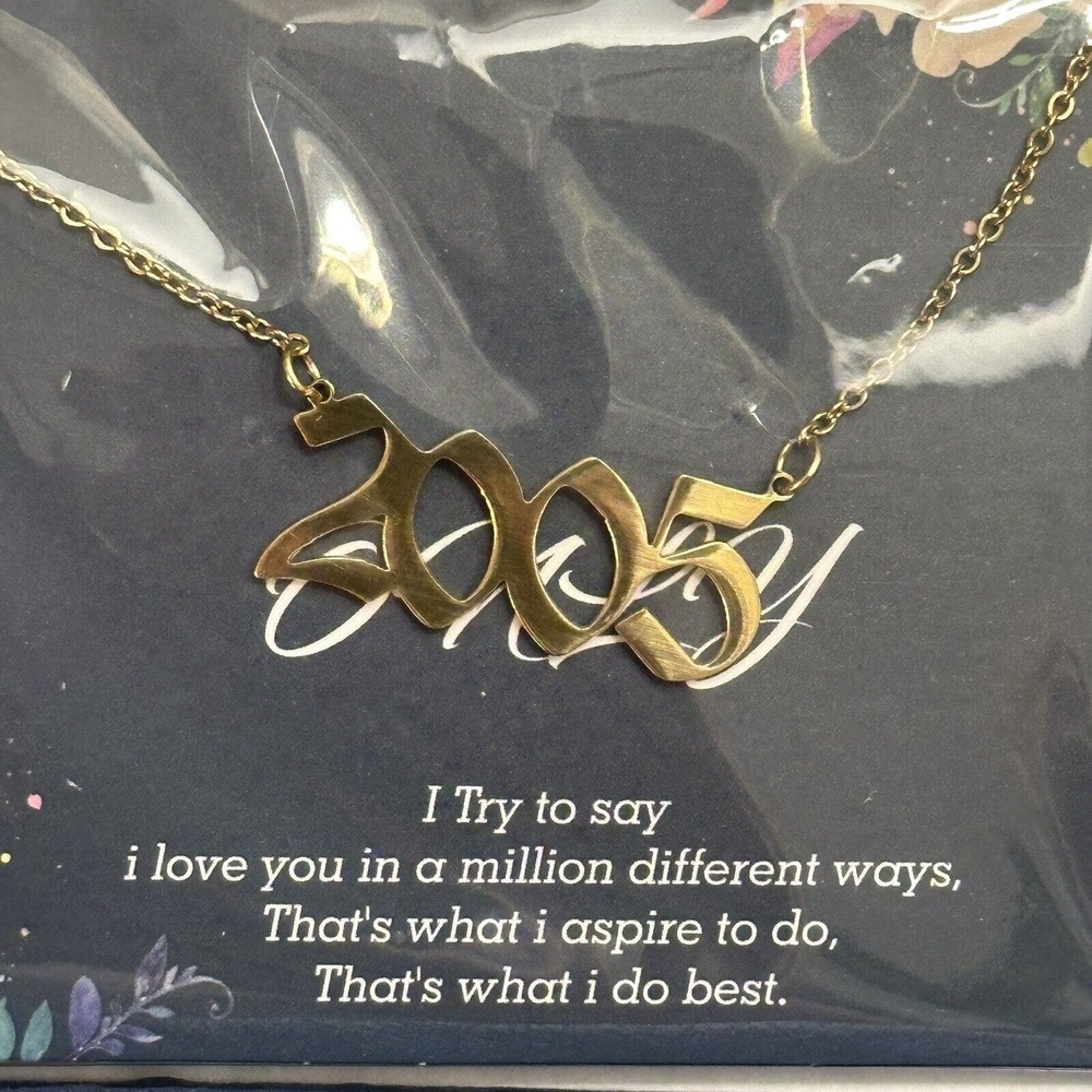 Personalized Year “2005” Gold Numbers Necklace Old English Number Choker
